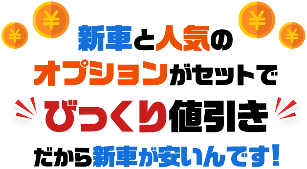 新車と人気のオプションがセットでびっくり値引きだから新車が安いんです!