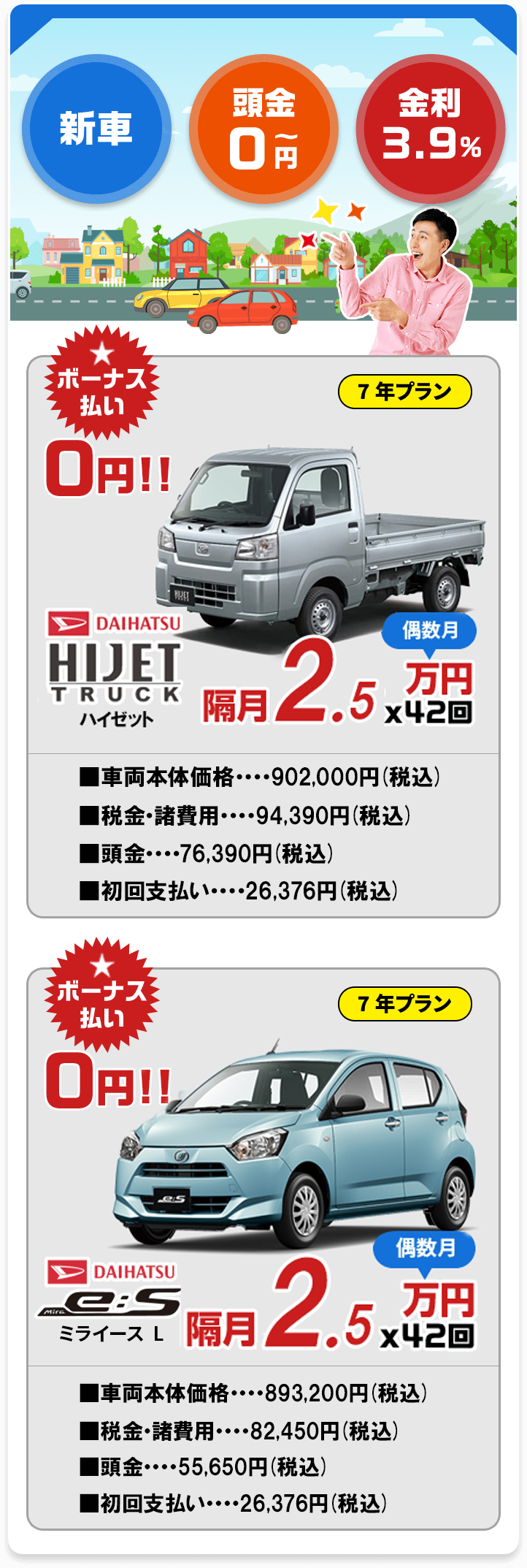 新車 頭金0円~ 金利3.9%